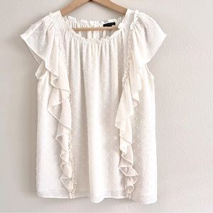 Ann Taylor Clip Dot Ruffle Top in Ivory XS